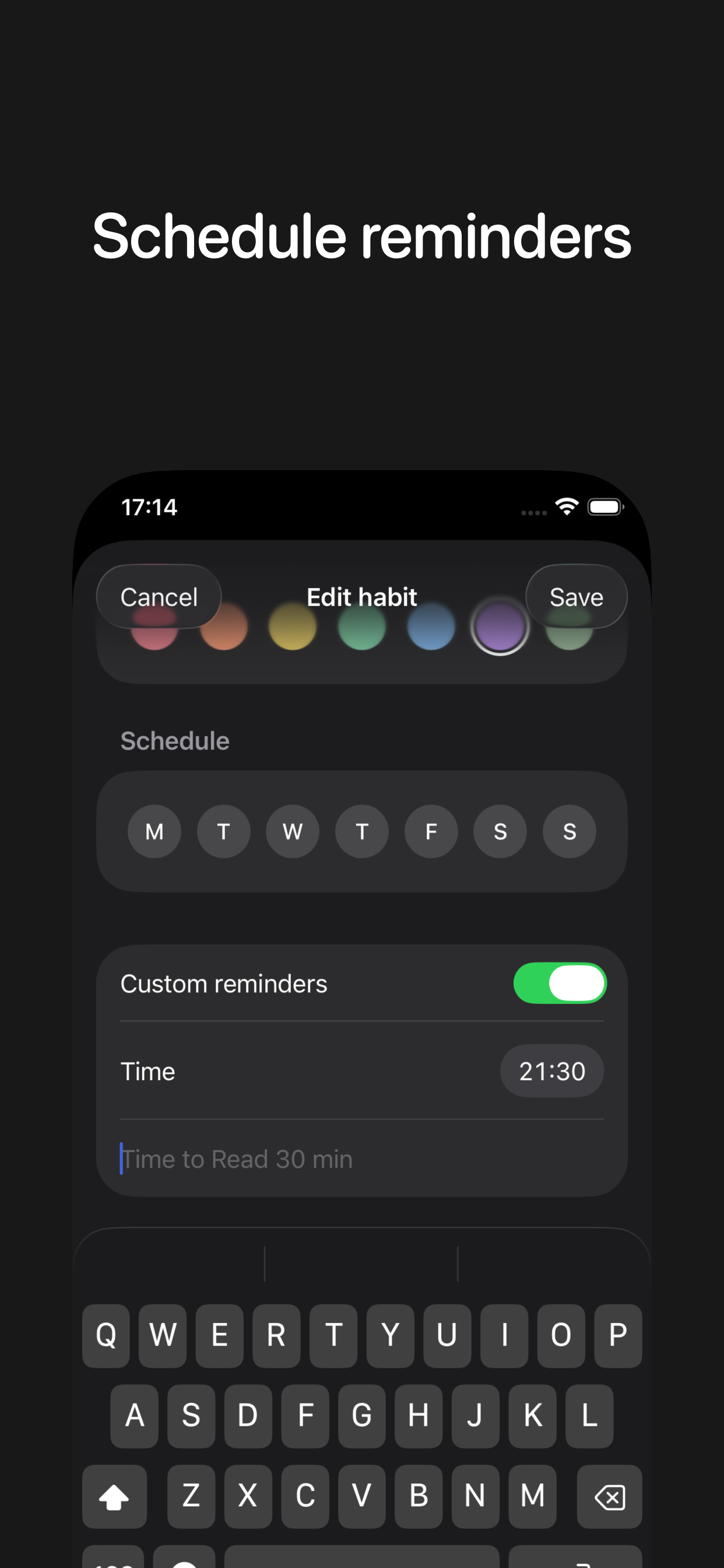 Schedule reminders settings